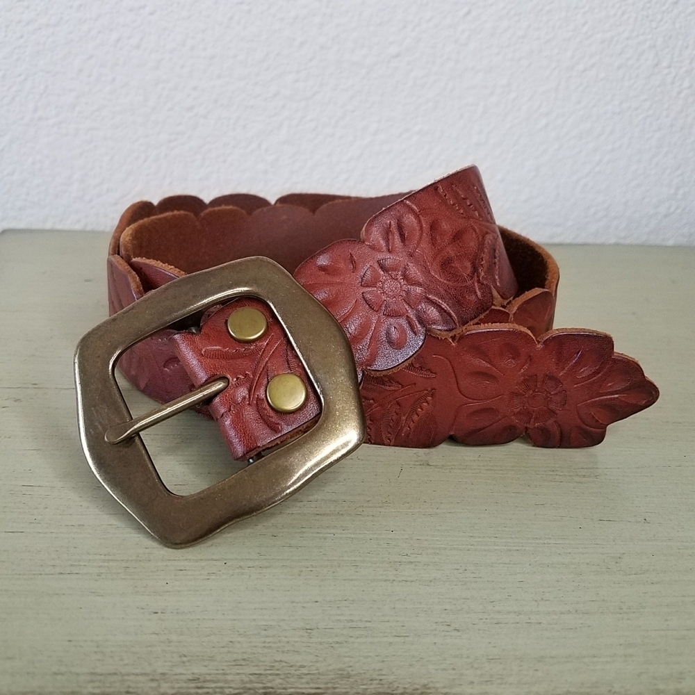 Lucky Brand Floral Tooled Leather Belt